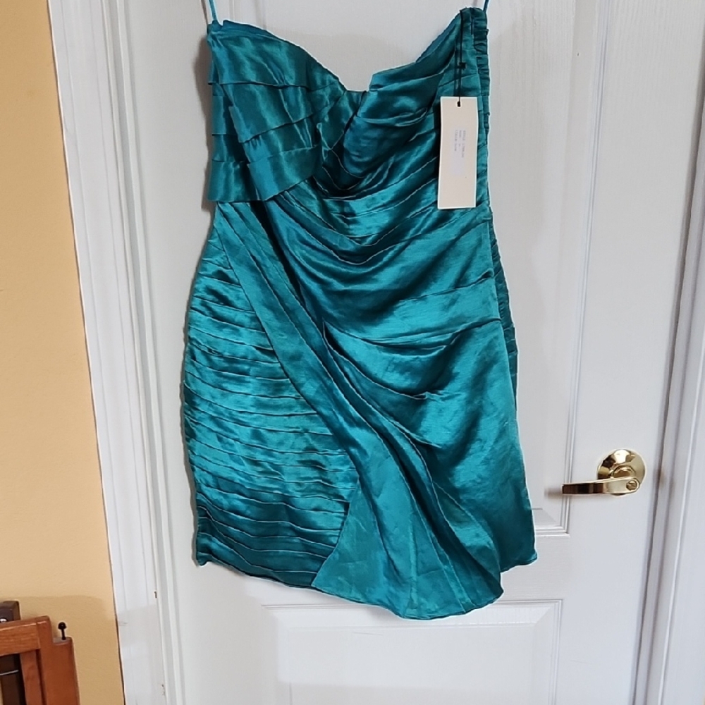 Chic Teal Strapless Mini Dress